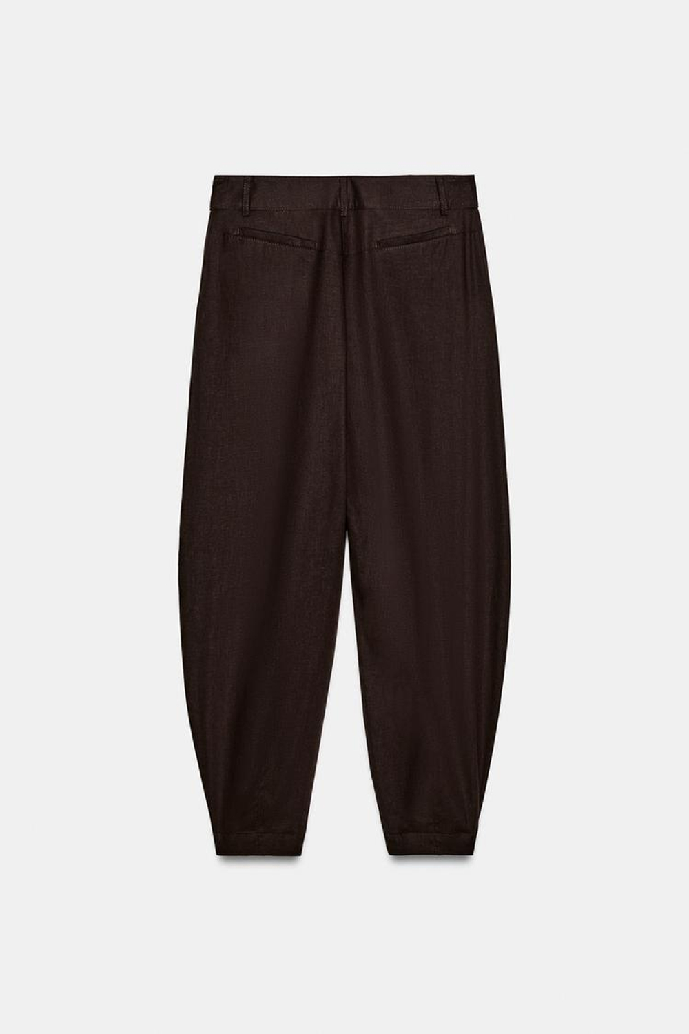 ZARA ЛЬНЯНЫЕ БРЮКИ BARREL, КОРИЧНЕВЫЙ