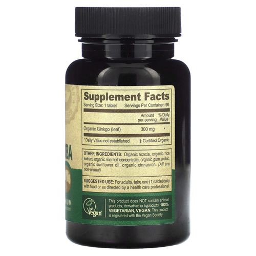 Deva, Веганский органический гинкго билоба, 90 таблеток (300 мг в 1 таблетке)