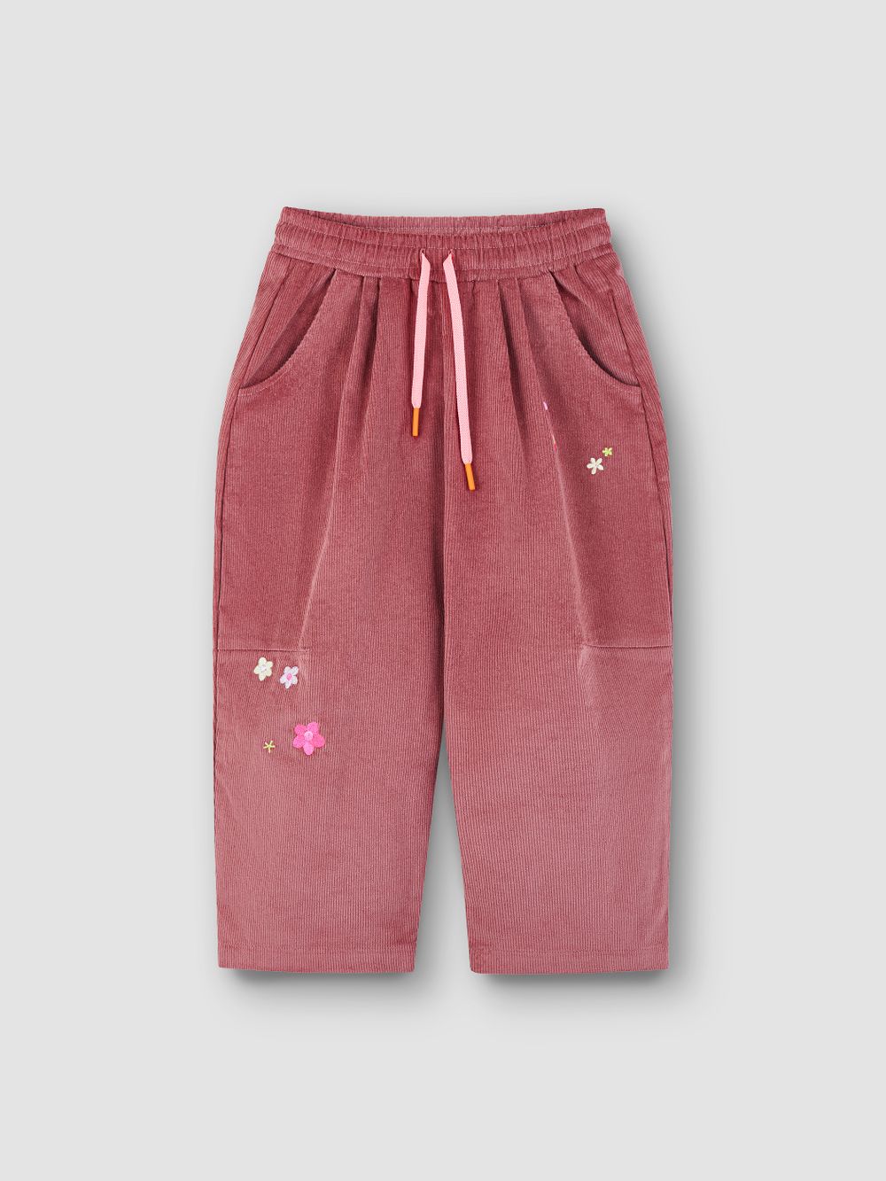 Широкие брюки пудра с вышивкой ЦВЕТЫ