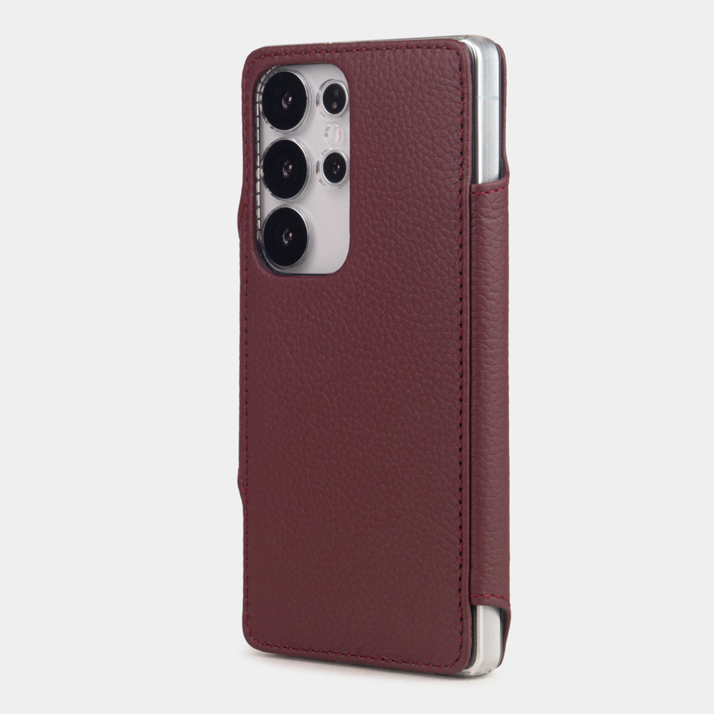 Чехол с картхолдером для Samsung Galaxy S25 Ultra из кожи теленка, бордового цвета