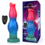 Цветной фантазийный вибратор с возвратно-поступательными движениями и ротацией - 26 см. (Цвет: разноцветный)