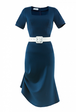 Трикотажное платье с поясом тёмно-синее 02-01-20 SS