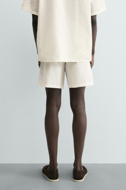 ZARA ШОРТЫ REGULAR FIT ИЗ КОНОПЛИ И ХЛОПКА, БЕЛЫЙ