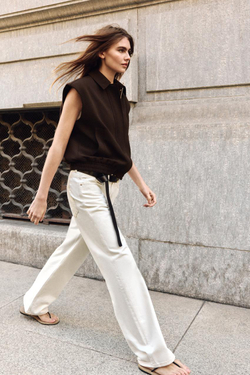 ZARA ЖИЛЕТ С ПОДПЛЕЧНИКАМИ И ЭЛАСТИЧНЫМ НИЗОМ, КОРИЧНЕВЫЙ