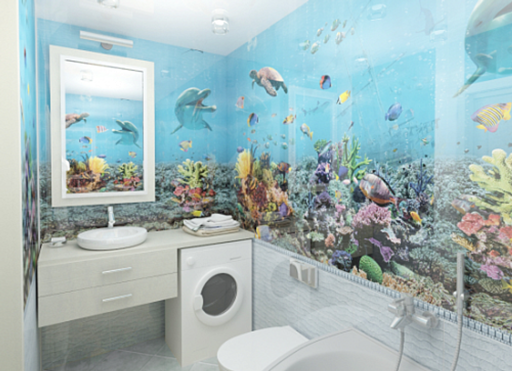 Панель ПВХ фотопечать 3D Panda Подводный мир 2700х250 мм