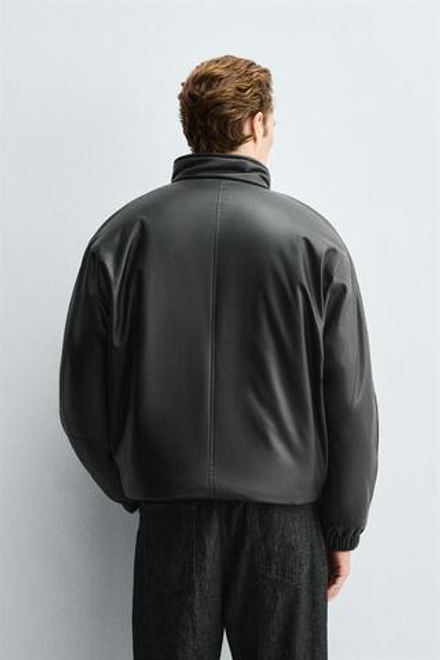 ZARA СТЕГАНАЯ КУРТКА ИЗ ИСКУССТВЕННОЙ КОЖИ, ЧЕРНЫЙ