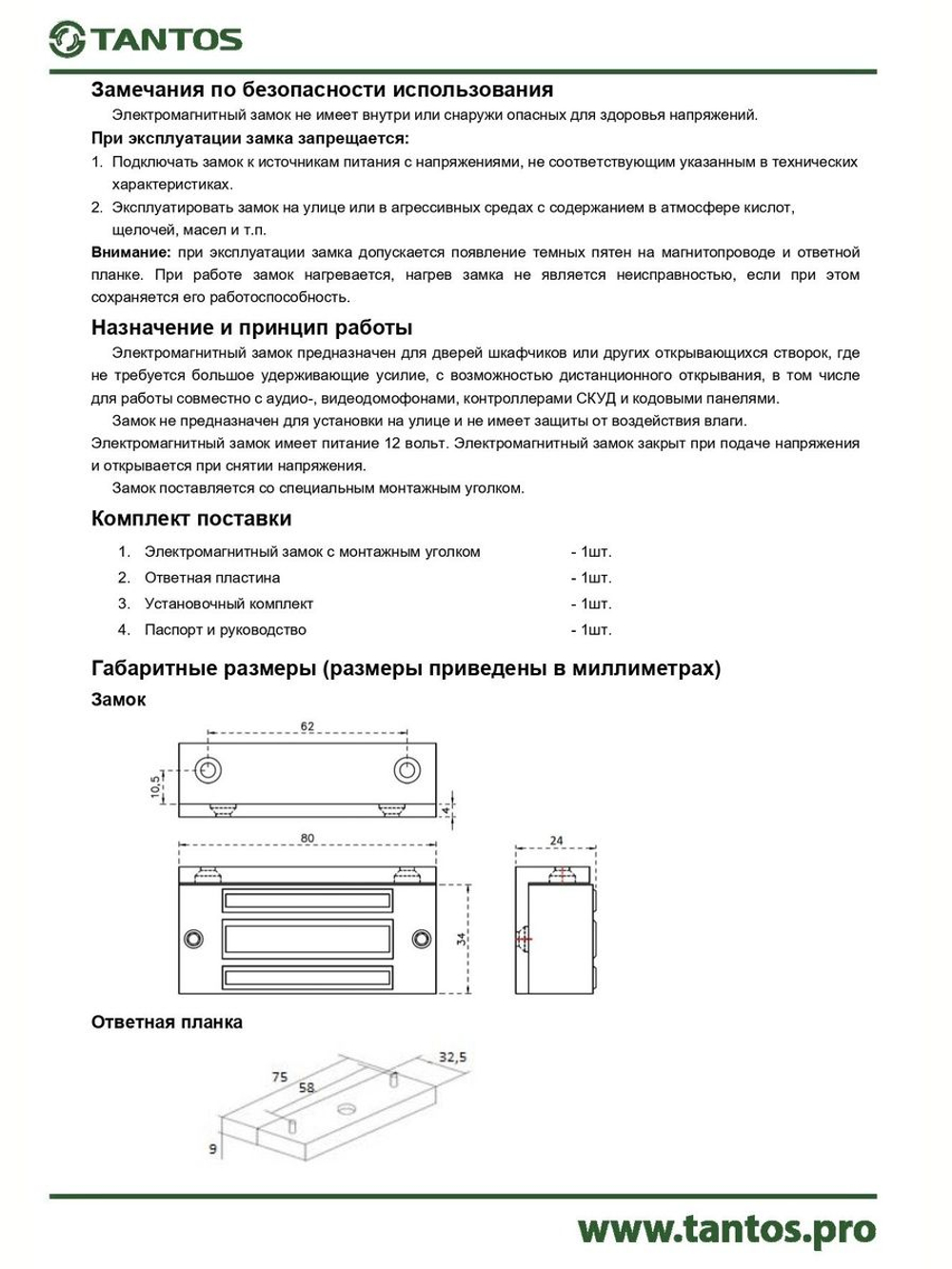 Замок электромагнитный TS-ML060