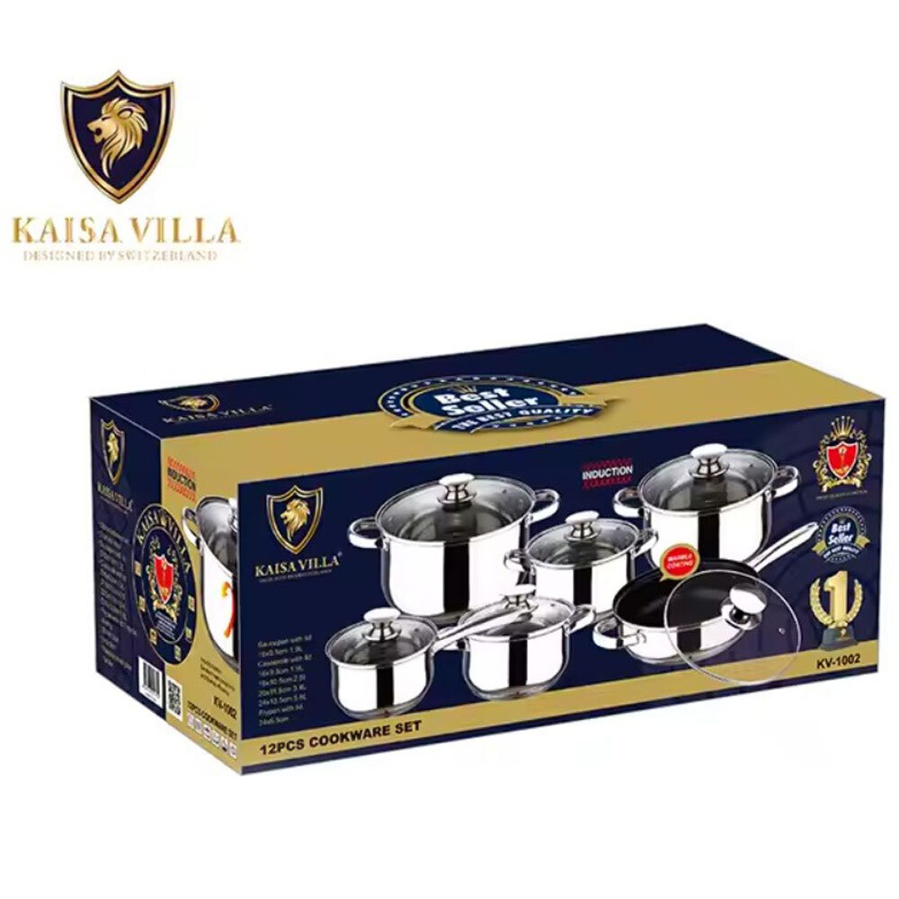 Набор кастрюль 6 предметов (1,9л, 1,9л, 2,5л, 3,4л, 5,8л, 24см) нерж "Kaisa Villa"