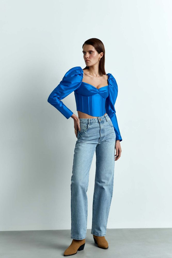 Блуза корсетного типа из шелка с объемными рукавами