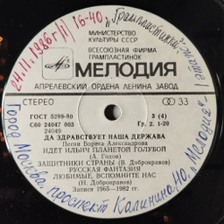 Винтажная виниловая пластинка LP Борис Александров Да Здравствует Наша Держава Военные Песни (СССР 1986)