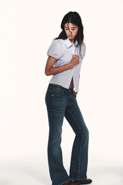 ZARA РУБАШКА ИЗ ПОПЛИНА В КЛЕТКУ, КОРИЧНЕВО-СИНИЙ