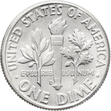 1 дайм (10 центов) 1963 D США "Silver Roosevelt Dime"