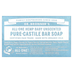Dr. Bronner's, Pure-кастильское кусковое мыло, универсальное конопляное мыло для детей, без запаха, 1 шт., 140 г (5 унций)
