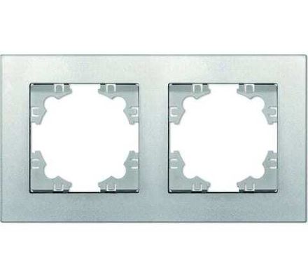 Рамка двухместная горизонтальная "UNIVersal" серия "Афина" серебро (еврослот) (HU2331)