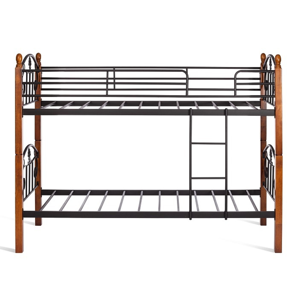 Кровать BOLERO двухярусная- дерево гевея/металл, 90*200 см (bunk bed), красный дуб/черный