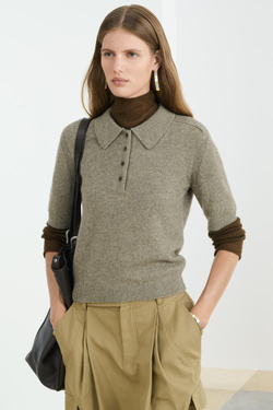 ZARA СВИТЕР С ВОРОТНИКОМ-ПОЛО, ХАКИ