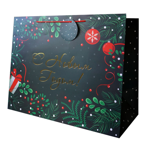 Пакет подарочный "С Новым Годом! Классический стиль" Тиснение фольгой 50*25*40 см