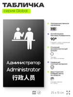 Табличка Администратор, на дверь и стену, информационная и мультиязычная (русский, английский, китайский), серия GLOBAL, 25х15 см, Айдентика Технолоджи