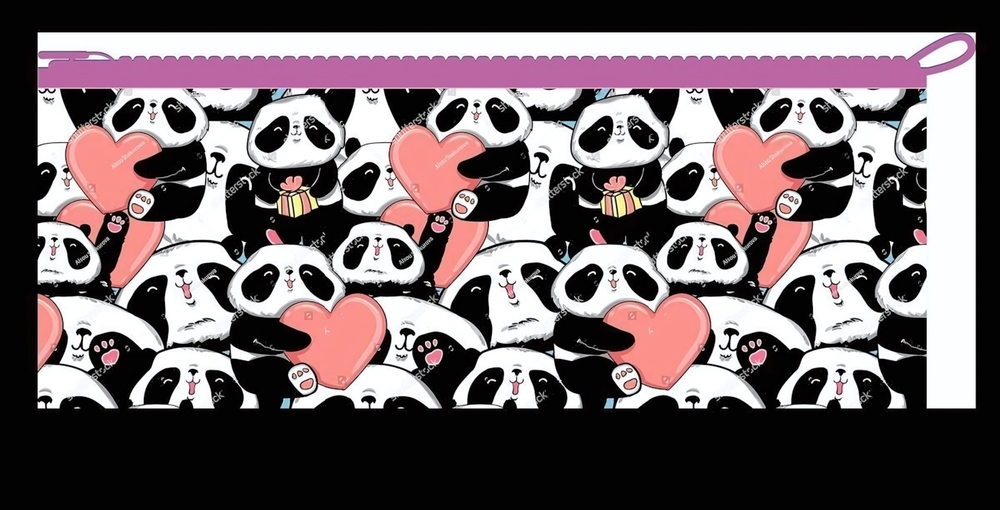 Пенал-косметичка на молнии малый, печать на ткани "Панды и сердечки 2024" (Пчелка)