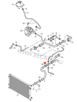 Тройник - фланец системы охлаждения VAG / Audi / Volkswagen / Seat / Skoda / RVLT-1K0121087E