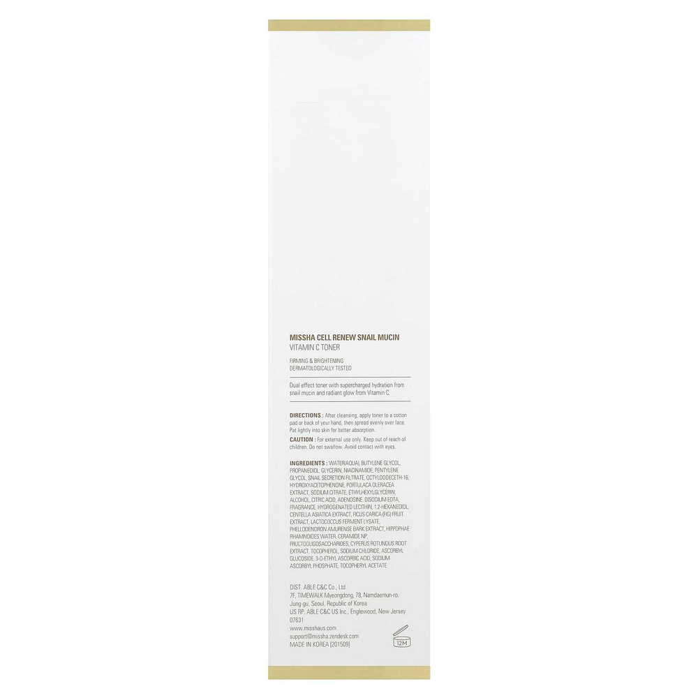 Missha, Cell Renew Snail Mucin, тоник с витамином C, 150 мл (5,07 жидк. Унции)