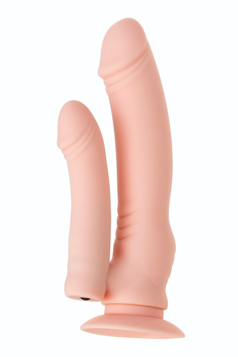 Двойной фаллоимитатор с присоской и съемной вибропулей - 19,5 см. (Цвет: телесный)