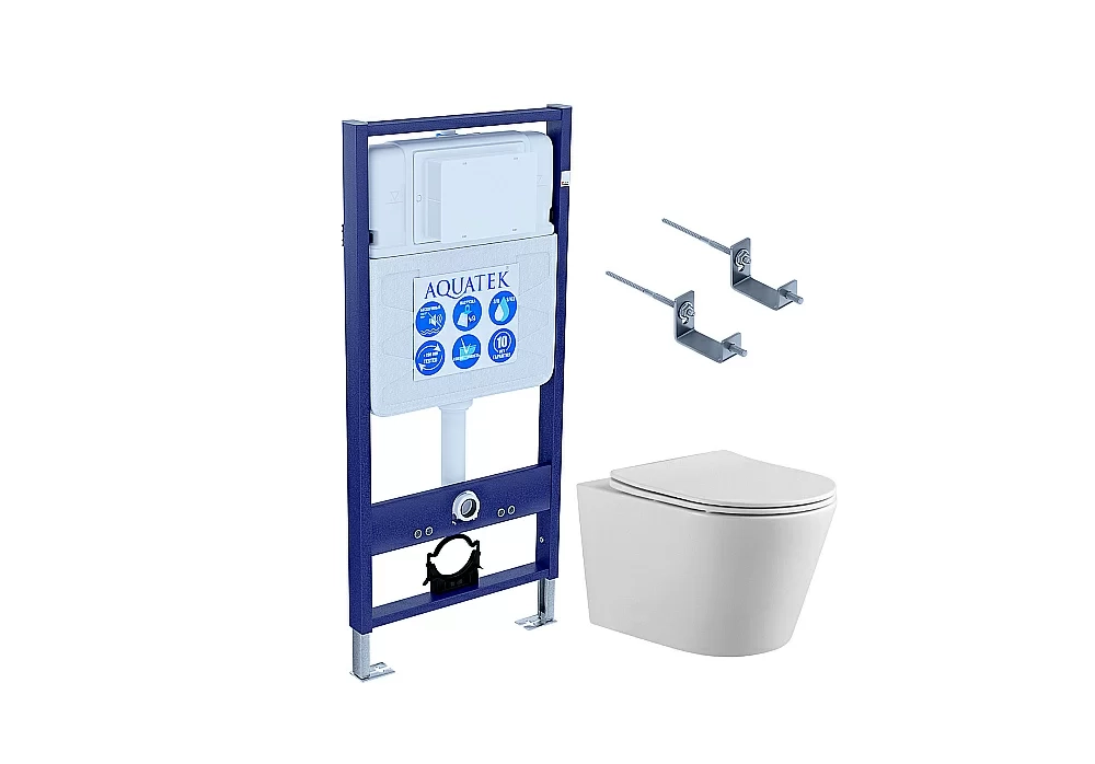 Унитаз с инсталляцией Aquatek Вега Set AQUATEK ВЕГА-KKI2 белый, с крышкой микролифт, безободковый