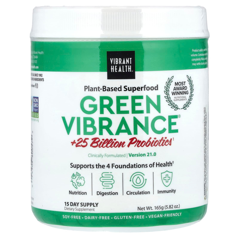 Vibrant Health, Green Vibrance® +25 млрд пробиотиков, версия 21.0, 165 г (5,82 унции)