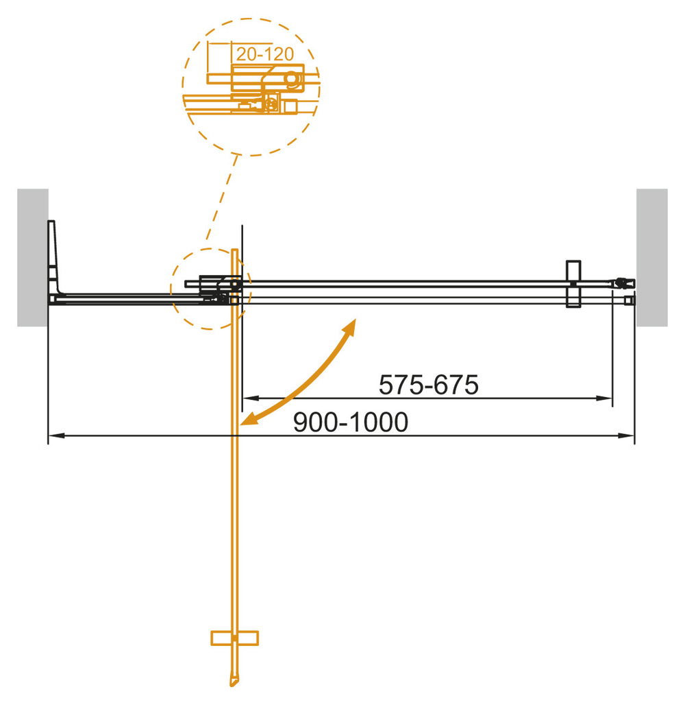 Душевая дверь в нишу Cezares SLIDER-B-1-90/100-BR-BORO, профиль брашированное золото