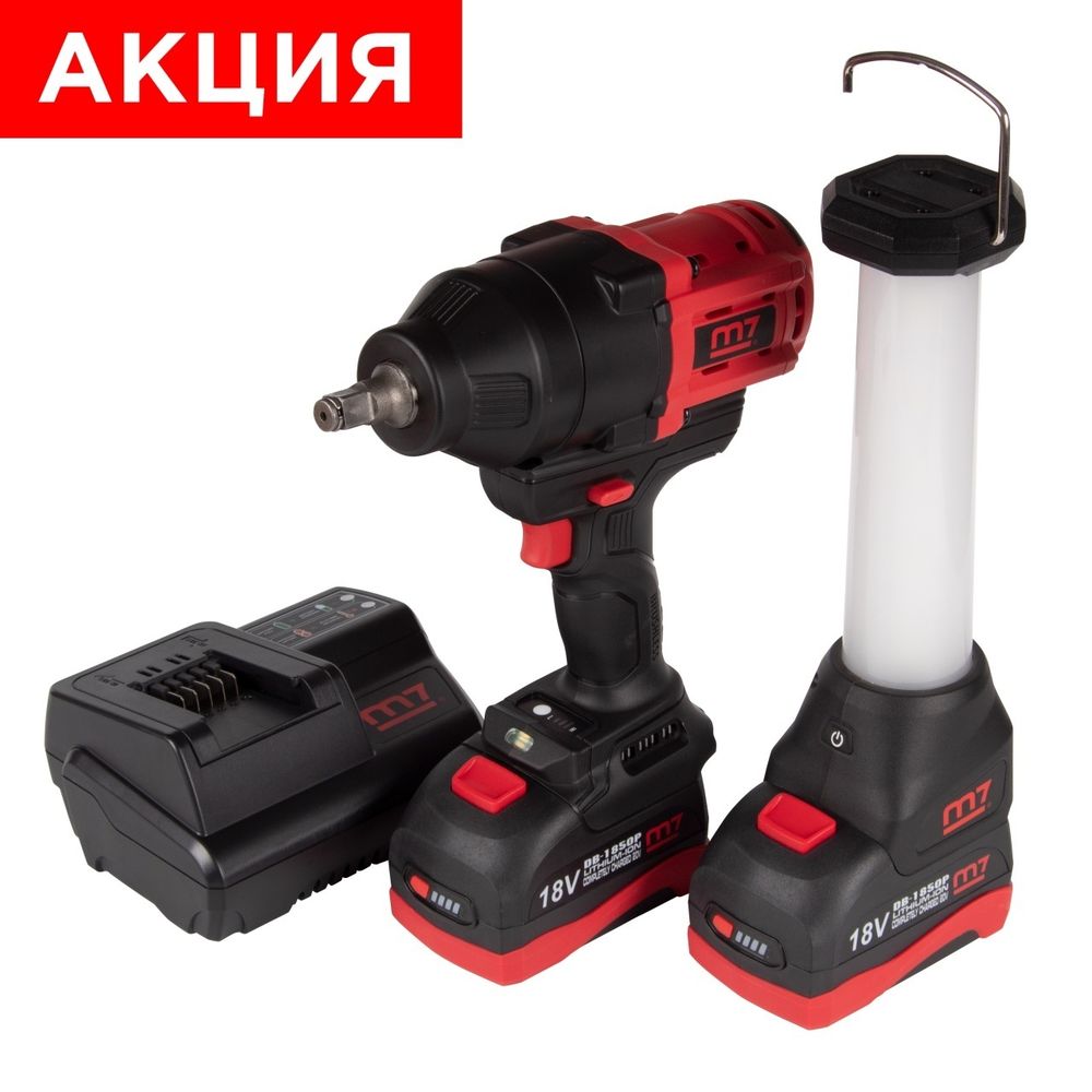 MIGHTY SEVEN (DW-402AL) Гайковерт аккумуляторный ударный 1/2", 1700 Нм, 18 В, кейс, в комплекте фонарь