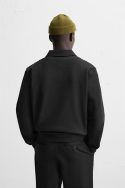 ZARA ПОЛО С ВОРОТНИКОМ НА МОЛНИИ, ЧЕРНЫЙ