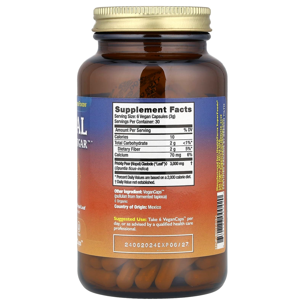 HealthForce Superfoods, Nopal Blood Sugar ™, 180 веганских капсул ™ (500 мг на капсулу)