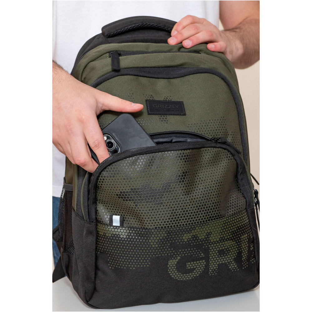 Рюкзак GRIZZLY школьный, анатомическая спинка, 2 отделения, для мальчиков, "MILITARY", 45х32х23 см, RU-330-7/3