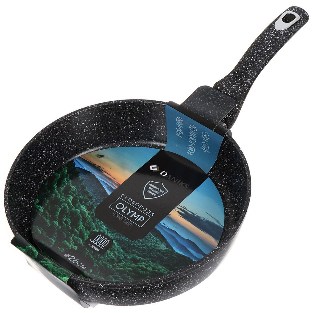 Сковорода алюминий, 26 см, антиприг, Daniks, Олимп Гранит, чер, DFP-26-BLM-IND, индукц