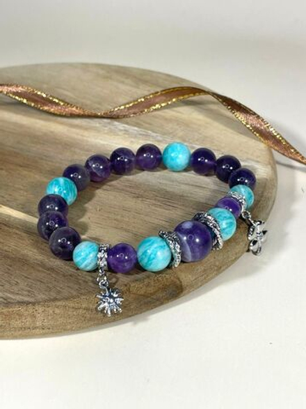 Браслет для Водолея, аметист и амазонит