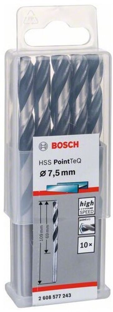 Сверло по металлу BOSCH HSS PointTeQ 7.5х109 мм набор 10 свёрл