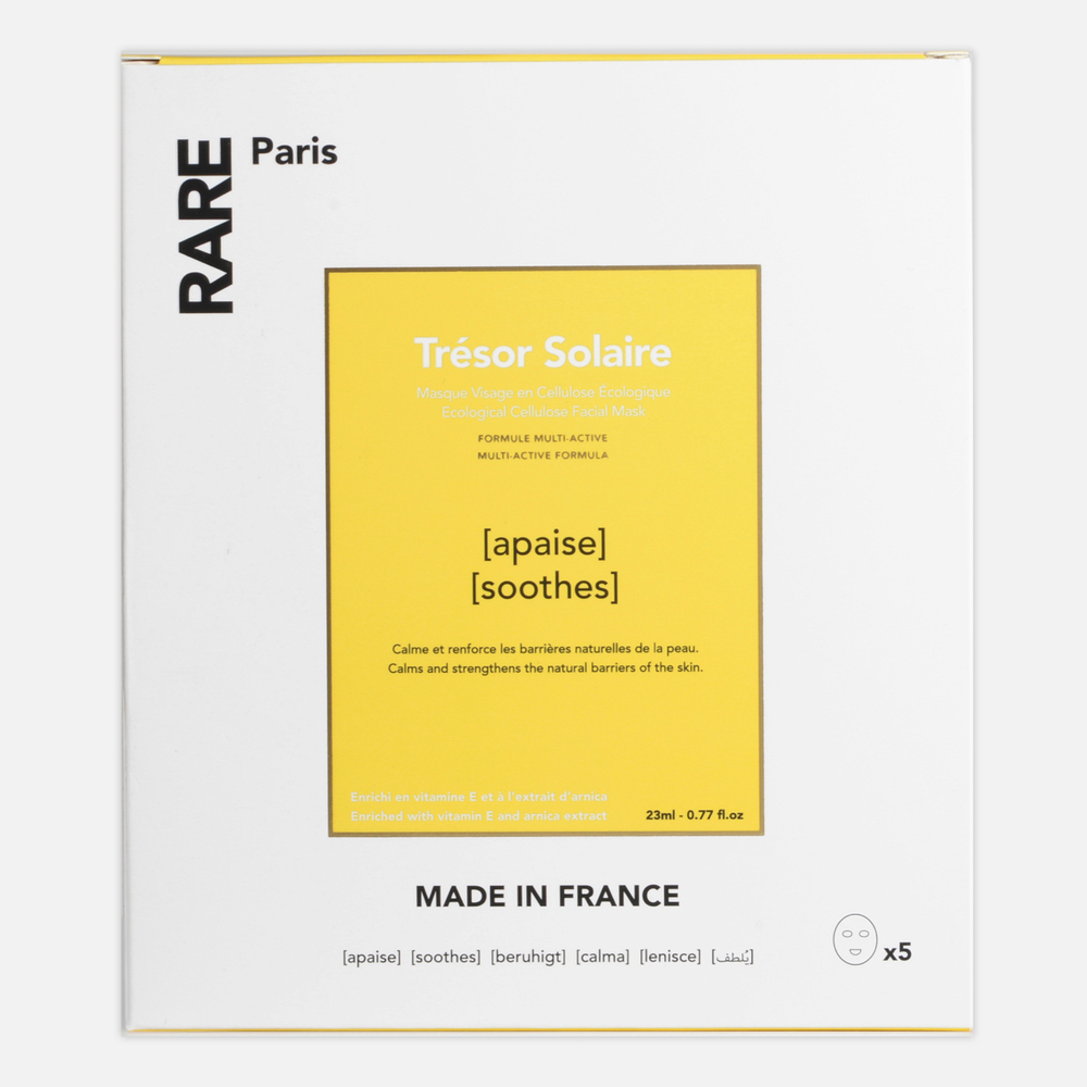 RARE PARIS  Trésor Solaire  Успокаивающая и укрепляющая тканевая маска для лица, 23 мл (упаковка 5 шт)
