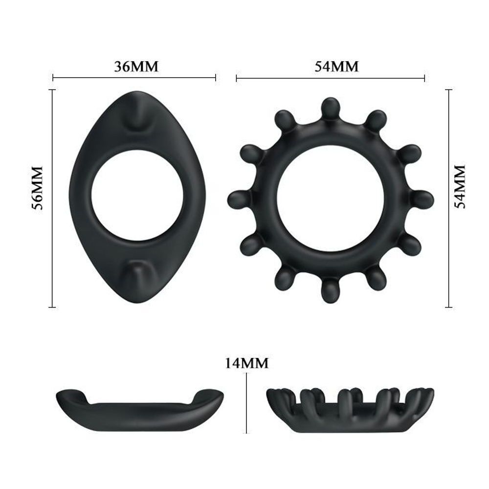 Набор из 2 фигурных эрекционных колец (Цвет: черный)