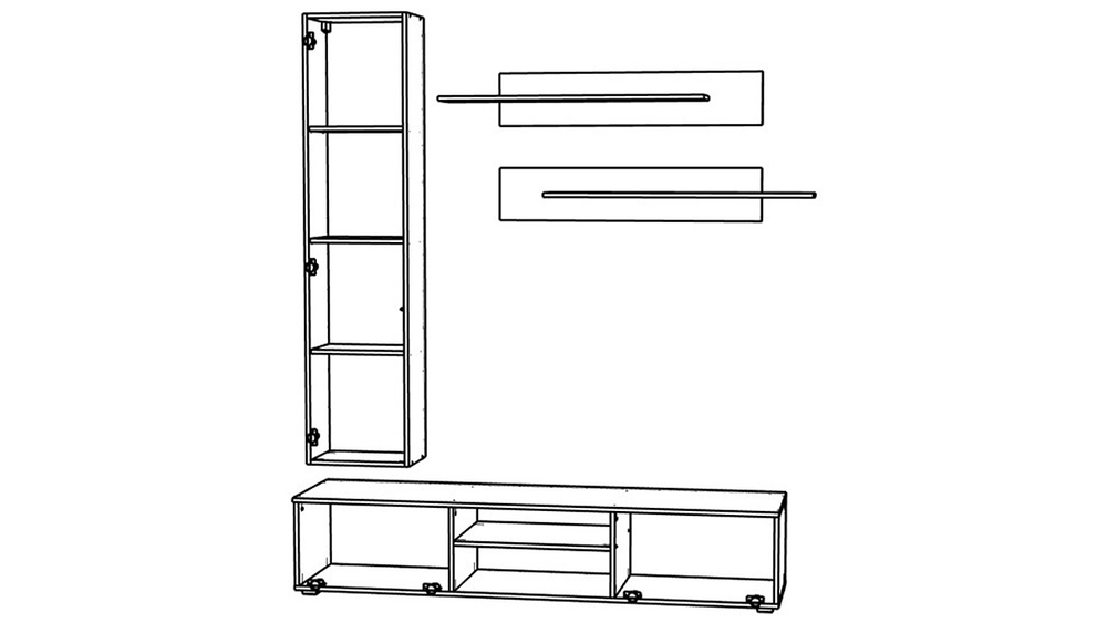 Гостиная 17 МДФ (черная) / Белый Фасадный 0101 180*45*210 см, Черный, Белый Фасадный   Фиеста
