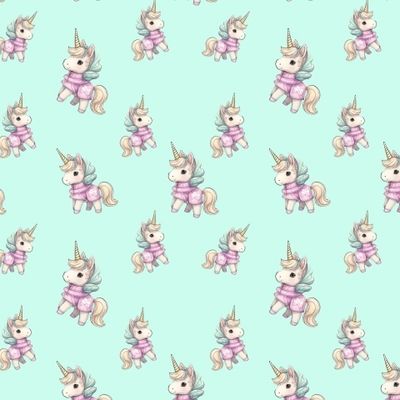 Единорожки на мятно-зелёном.