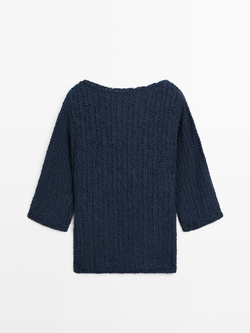 Massimo Dutti Хлопковый вязаный свитер, темно-синий