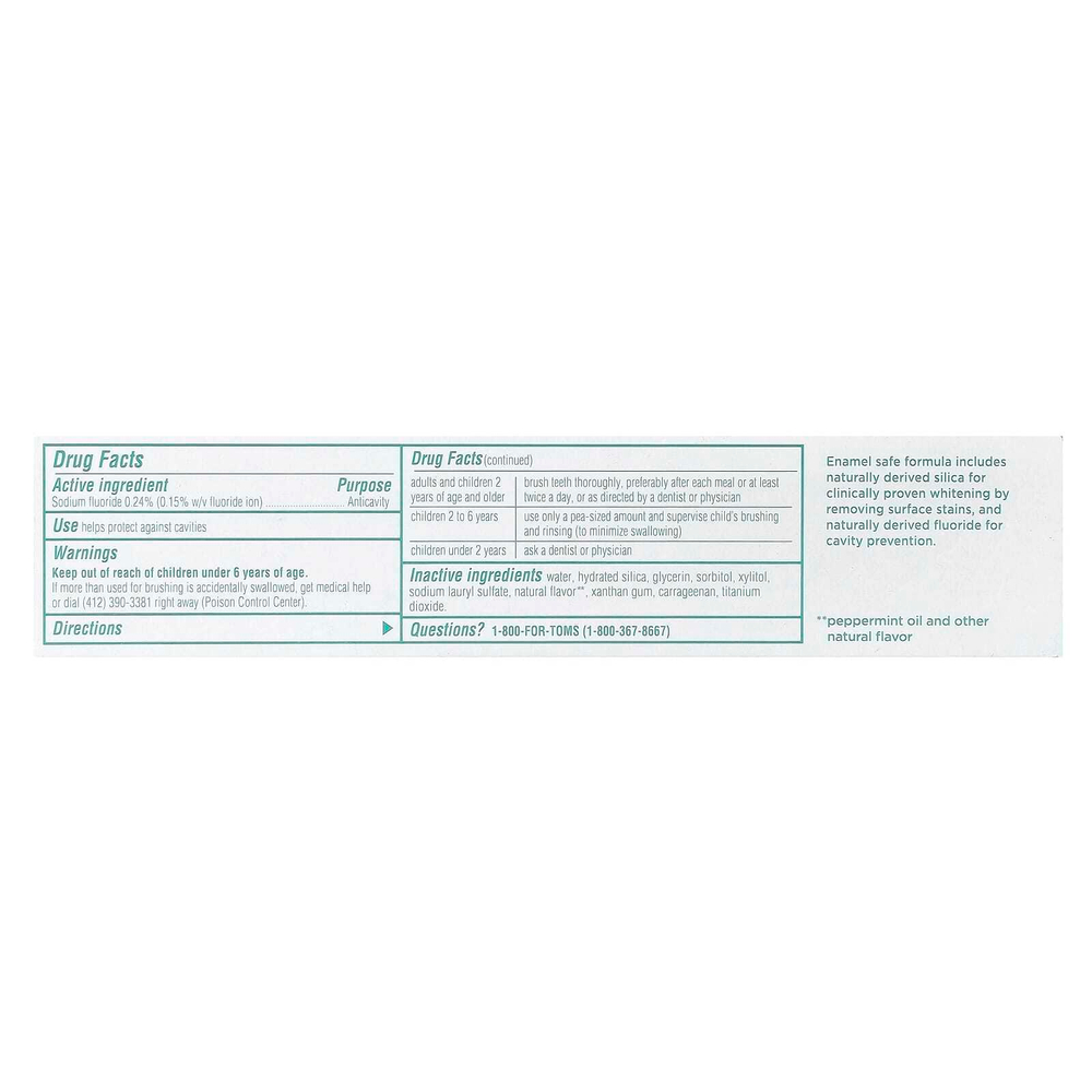 Tom's of Maine, Luminous White®, зубная паста от кариеса с фтором, чистая мята, 113 г (4 унции)