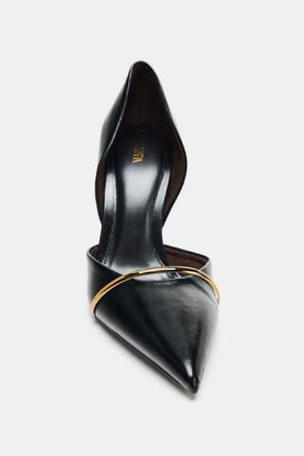 ZARA ТУФЛИ НА КАБЛУКЕ С МЕТАЛЛИЧЕСКИМ РЕМЕШКОМ, ЧЕРНЫЙ