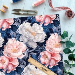 Ткань премиум Оксфорд 600D цветущие пионы на темном