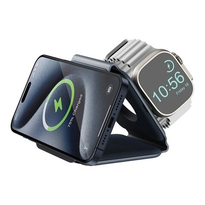 Беспроводное зарядное устройство EnergEA Bazic GoMag Trio PLUS magnetic wireless foldable 15W, Blue (GM-TRIOPLUS-BLU)