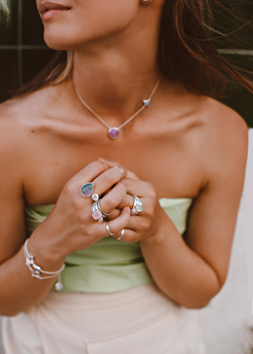 Кольцо «Дуо» с флюоритом и белым топазом