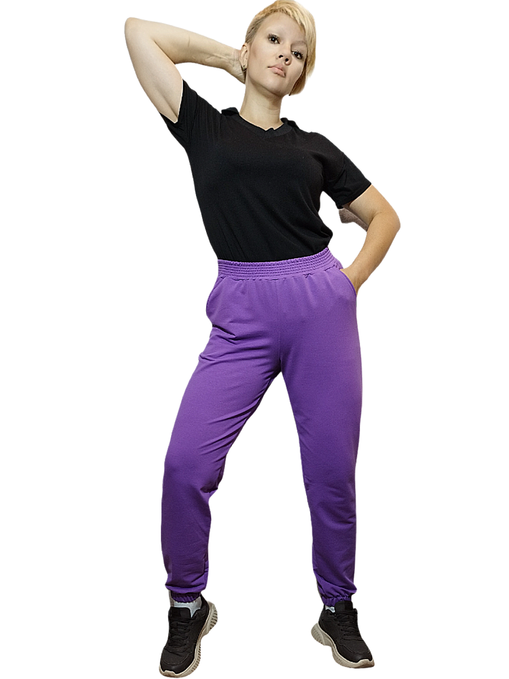 2157 Брюки женские внизу на резинке сирень (56)