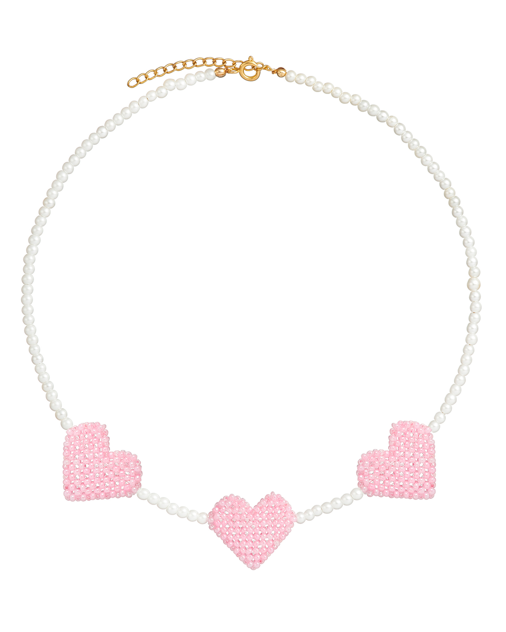 Колье жемчуг, 3 бисерных сердца