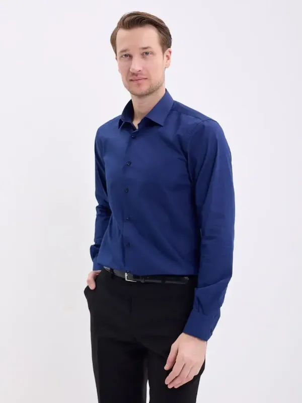 Рубашка на высокий рост LONG SLIM FIT с длинным рукавом, темно-синяя