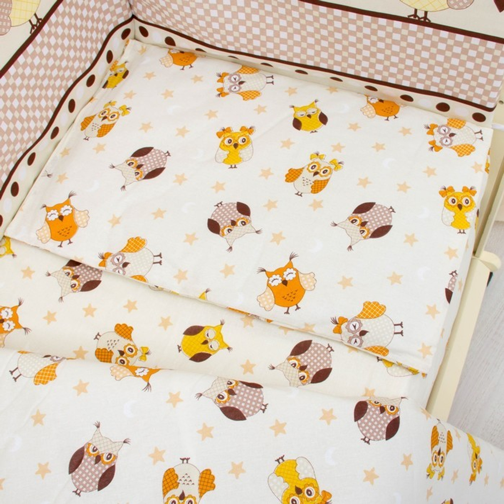 Комплект постельного белья 6-ти предметный "ЛУННЫЕ СОВЯТА", борт 4 части,  поплин